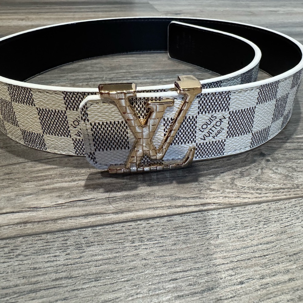 Louis Vuitton Damier Azur Canvas Belt with Gold LV Buckle - White - Picture 2 of 4